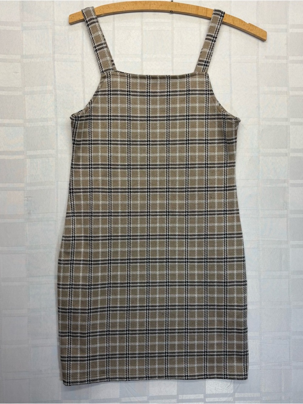 Plaid Mini Slip Dress in Taupe